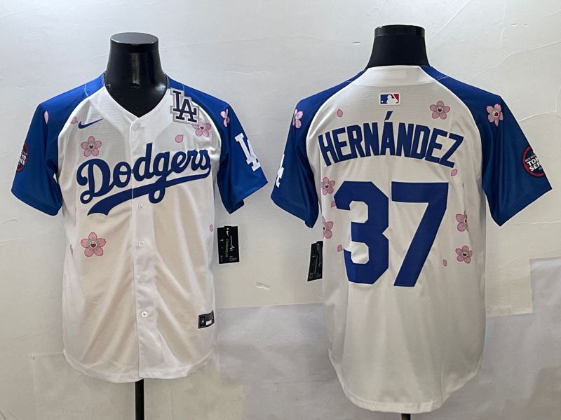 Men Los Angeles Dodgers #37 Hernandez White Blue Sakura Edition 2025 Nike MLB Jersey style 8->los angeles dodgers->MLB Jersey